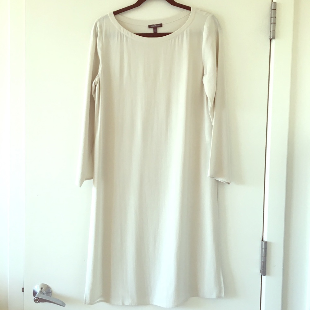 Eileen Fisher Silk Light Gray Side-slit Long Tunic